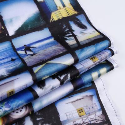 中国 Blue 100% polyester beach sailboat digital printed upholstery tencel super print fabric 販売のため