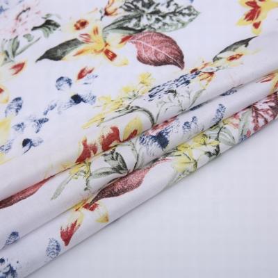 China 100% Cotton woven white flower pattern Korea hand digital printed fabric for shirt for sale