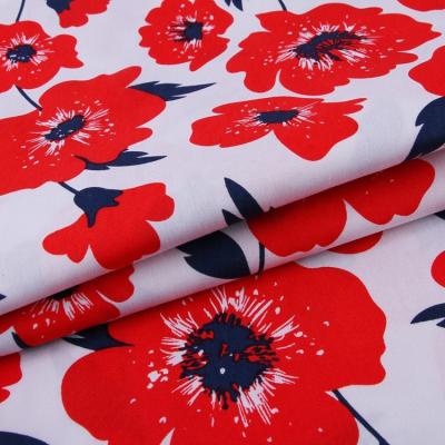 China Custom print red floral type 100% cotton cheap poplin fabric price per meter for clothing en venta