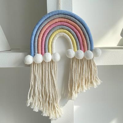 China 100% Handmade Wholesale Woven Kids Decoration Macrame Cotton Rainbow Macrame Wall Hanging Decors for sale