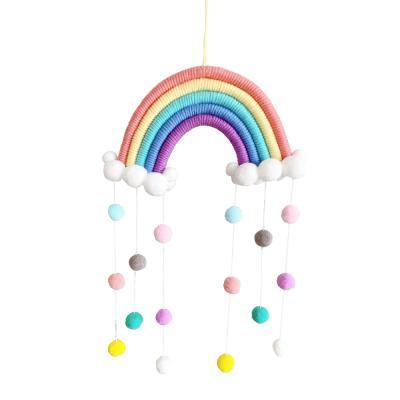 China 100% Handmade Wholesale Boho Woven Decoration Macrame Wall HangiCotton Colorful Rainbow Wall Hanging Backdrops For Kids Room for sale