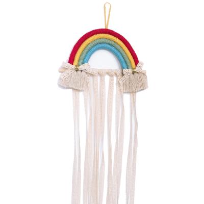 China 100% Handmade BOHO Macrame Rainbow Hairpin Hair Clip Holder Storage Organizer Girl Room Hanging Ornament Hair Accessories Storage Belts for sale