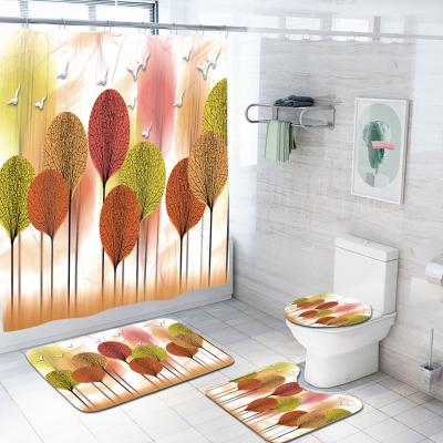 China Custom Stocked Hangs Decorative Polyester Printing Tropical Flowers Shower Curtains Sets For Bathroom for sale