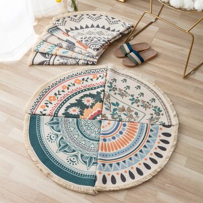 China Custom Washable Living Room Picnic Round Cotton Moroccan Bohemian Handmade Woven Area Rugs Carpet With Tassels for sale