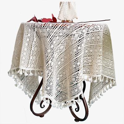 China Wholesale soft tablecloth beige outdoor handmade free round coffee tablecloth crochet cotton hollow tablecloths for sale