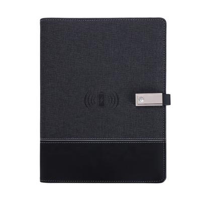 China Multifunctional Leather Wireless Charging Pad A5 Notebook With Power Bank Customized Planner Lighting Logo With Power Bank Notebook for sale