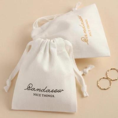 China BIODEGRADABLE Wholesale Organic Small White Twill Gift Logo Cotton Canvas Jewelry Cotton Drawstring Pouch Natural Packaging Bag for sale