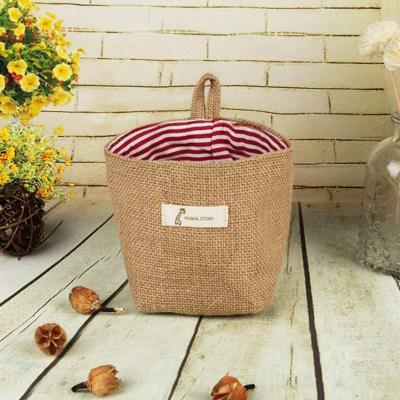 China Eco-Friendly Round Canvas Wash Bag Storage Bag Foldable Jute Laundry Hamper for sale