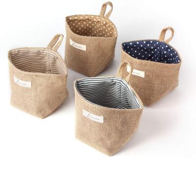 China Wholesale Viable Storage Box Jute With Cotton Lining Sundries Mini Desktop Storage Bag Hanging Basket Bags for sale