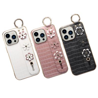 China Pink Leather PU Phone Case Fashion Wrist Band Mobile Phone Case Cover SUTENI Amazon Products Protector For iphone 13 pro case 13 max mini for sale