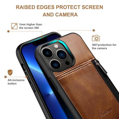 China Protector Cover SUTENI Amazon Products Call Phone Card Slot Zipper Pouch For iPhone 13 Pro Max Mobile Phone Case Bank Card Phone Case PU Leather for sale