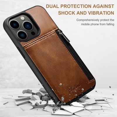 China Protector Cover SUTENI Amazone Product Call Phone Card Slot Zipper Pouch For Iphone 13 Pro Max Mobile Phone Case Bank PU Leather Card Phone Case for sale