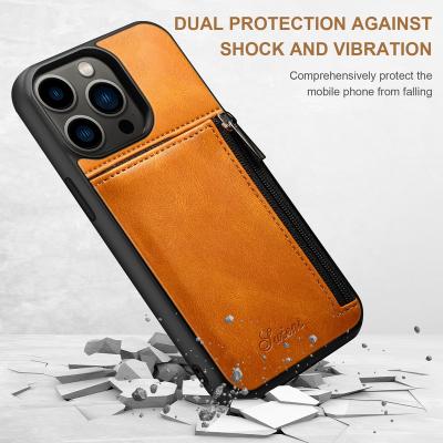 China Protector Cover SUTENI Amazon Products Call Phone Card Slot Zipper Pouch For Iphone 13 Pro Max Mobile Phone Case Bank Card Phone Case PU Leather for sale