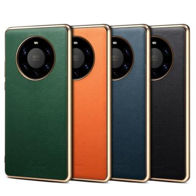 China High Quality SUTENI Genuine Leather Phone Accessories Case Soft TPU Back Cover Plating Phone Cases For Huawei Mate 40 40Pro P40 Pro Case for sale