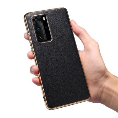 China High Quality SUTENI Phone Accessories Case Genuine Leather Soft TPU Back Cover Plating Phone Case For Huawei Mate 40 Plus P40 40Pro Case for sale