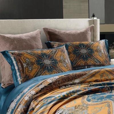 China Non-Toxic Chinoiserie Luxury Pattern Printed Silk Bedding Set Silk Comforter Set for sale