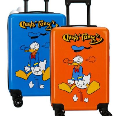 China ABS Wholesale 4 Wheels Cartoon Characters Rolling Suitcase Children Travel Luggage With Customized Design for sale