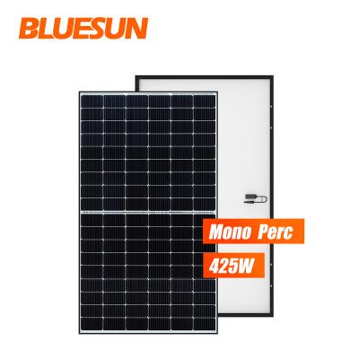 China Bluesun Mono Solar Panels 425w Black Frame Half Cell Solar Panel Europe Warehouse 425w 400watt Solar Panel 182mmx182mm for sale