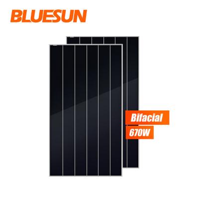 China Bluesun Bifacial Placa 650w Solar 660w 670w Double Felt Module Solar Panel For National Price 210mmx210mm for sale