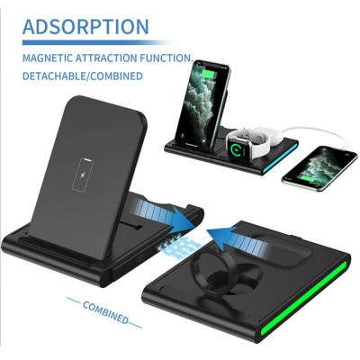 China Watch/Cell Phone/Earphone Qi Foldable 4 in 1 Fast Wireless Charger Dock Station for Samsung ipone 12 iPod 15w 3 in 1 Wireless Charger Station for sale