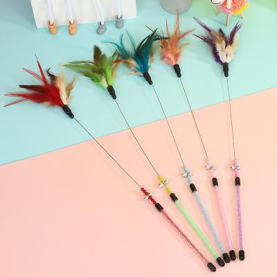 China Viable Cat Toy Funny Cat Stick Gradient Color Feather Yarn Striping Sharp Funny Cat Stick for sale