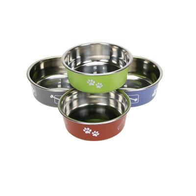 China Sustainable High Demand Dog Feeding Bowls Stainless Steel Pet Water Bowl Non-Slip Printed Dog Bowl for sale