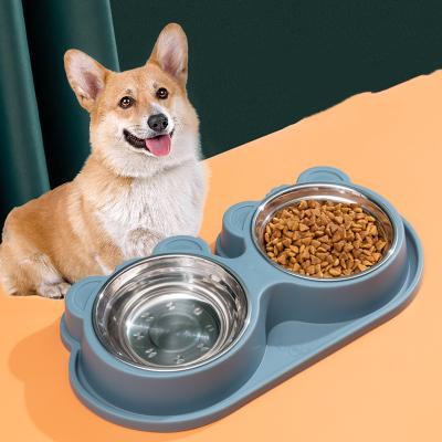 China Pet Feeder Anti-Spill Cat Bowl Stainless Steel Dog Food Bowl High Viable Food Drinking Bowl Double for sale