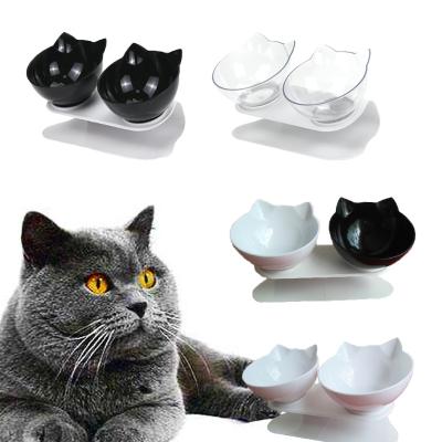 China Non-slip Cat Double Bowl Cat Transparent Bowls Pet Food Feeder Viable Bowls for Cats and Small Dogs for sale