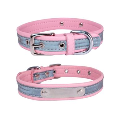 China Reflective Leather Cute Anti-Lost Cat Pet Cat Durable Pu Engraving Soft Collar for sale