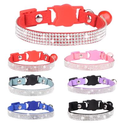 China Viable Shiny Rhinestones With Bells Cat Collars Colored Diamonds Comfortable Pet Safety Buckle Collars for sale