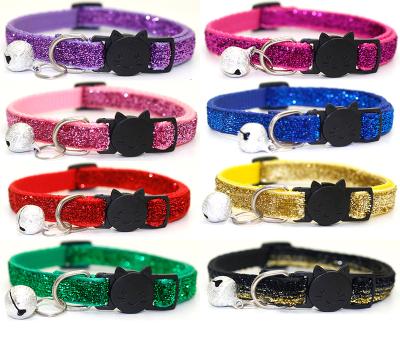 China Shiny Quick Release Pet Cat Collar With Bells Glitter Cute Velvet Collar Cat Safety Buckle for sale