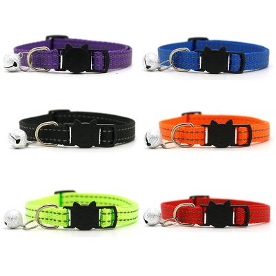 China Adjustable Bell Nylon Frosted Silk Reflective Cat Collar Quick Release Safety Buckle Pet Collar for sale