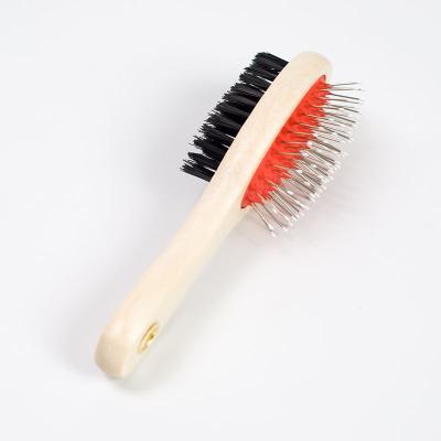 China Viable Pet Handle Comb Wooden Hair Brush For Cat Cleaning Double Sided Needle Comb for sale