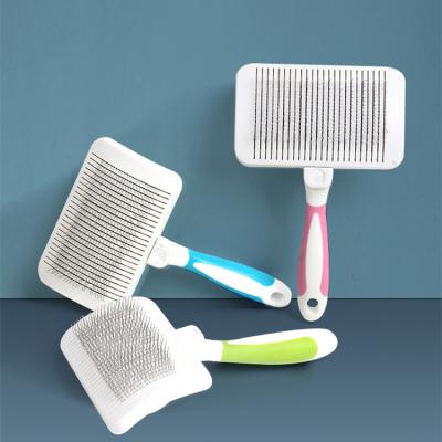 China Automatic Dog Hair Removal Comb Pet Hair Removal Comb Grooming Brush Viable Non-Slip Massager Handle Automatic Hair Needle Comb for sale