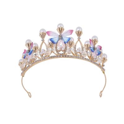 China Sweet Rhinestone Butterfly Princess Crown For Children Hair Decorations Girls Crystal Party Festival Birthday Crowns for sale