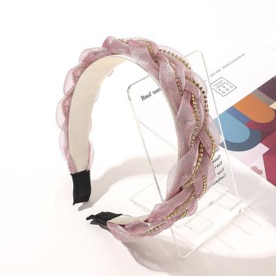 China Hair Ornaments Fashionable Organza Braid Diamond Chain Hair Circles For Girl Lady Rhinestone Crochet Chain Hair Band for sale