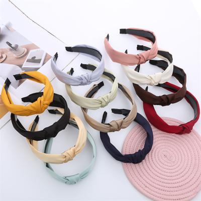 China Hair Ornaments Hair Band Ladies Girls Solid Color Fabric Knotted Soft Headband Wholesale Simple Head Circle for sale