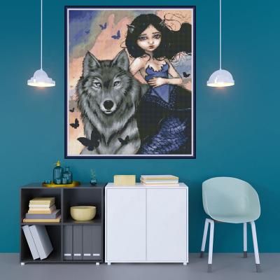 China Environmental Materials NKF Wolf And Girl Full Drill Special Shaped Diamond Painting 5d Art DIY Diamond Painting Kits for sale