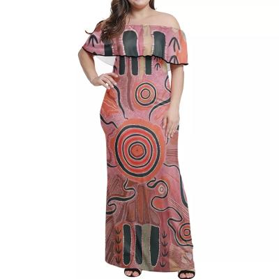 China Anti-Static Australian Native Australian Native Landscape Footprint Style Printed Ladies Off The Shoulder Dress Custom Women's Dress Print On Request for sale