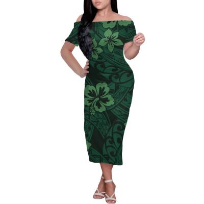 China Plus Size Plumeria Hibiscus Anti-Static Clothing Custom Made Off-Shoulder Printing Women Polynesian Dresses for sale