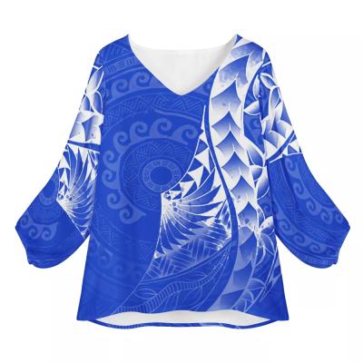 China Anti-pilling Polynesian Samoan Tribal Design Custom Lantern Sleeve Blouse Tops Loose Chiffon Shirts Clothes Women Clothing for sale