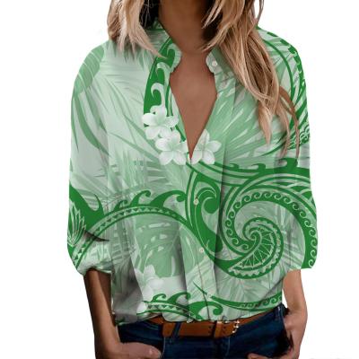 China Factory Price High Quality QUICK DRY Polynesian Samoan Tribal Design Custom V-Neck Button Up Shirt for sale