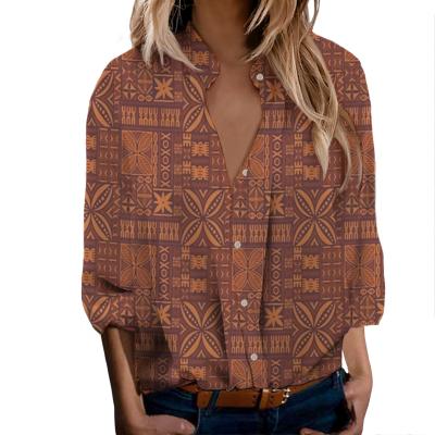 China New Arrived QUICK DRY Custom Made Casual V Neck Shirts Women Polynesian Samoan Tribal Design Button Up Shirt for sale