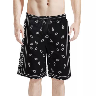 China 2021 QUICK DRY New Design Bandana Black Color Patchwork Style Printed Mens Shorts Custom Fits Comfortable Fashion Beach Shorts for sale