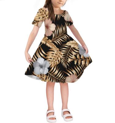 China Anti-wrinkle Polynesian Samoa Tribal Hibiscus and Plumeria Style Printed Girl Clothing Custom Kid Dress Casual Little Girl Princess Dress for sale