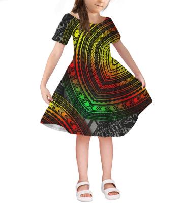 China Good Quality Anti-wrinkle Polynesian Samoa Traditional Tribal Style Printed Girl Dress Custom Child Dress Casual Princess Little Girl Dresses for sale