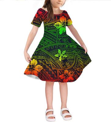 China Anti-wrinkle Blue Style Hawaii Girl Dress Floral Printed Custom Kids Dress Polynesian Tribal Casual Princess Samoa Little Girl Dresses for sale