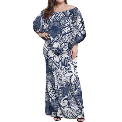 China New Design Casual Sleeveless Anti-Static Off Shoulder Elegance Samoa Dress Shawl Print Classy Luxury Dress Polynesian Tribe Style Dress for sale