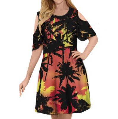 China Polynesia Samoa Hawaii Flora Style Print Womens Off Waist Dress Anti-Wrinkle Big Sleeve Tribal Short Dress Custom Ladies Brand New for sale