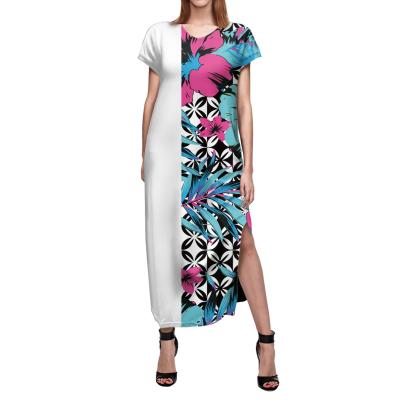 China Anti-Wrinkle Accept Custom Style Personality Female Dress Polynesian Samoan Tribal Print Women Short Sleeve Long Dress for sale